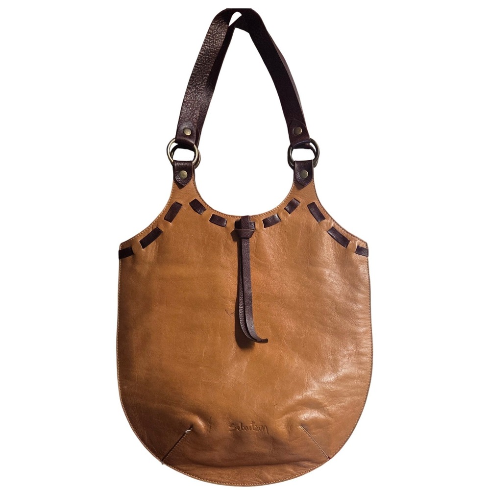 Sebastian Vintage Tan Leather Hobo Bag Whipstitch Shoulder Bag Bohemian Brown
